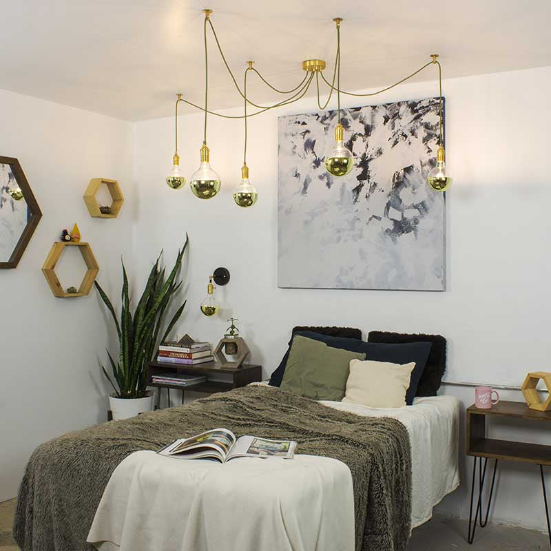 5 Pendant Swag Chandelier with Gold Dipped Bulbs