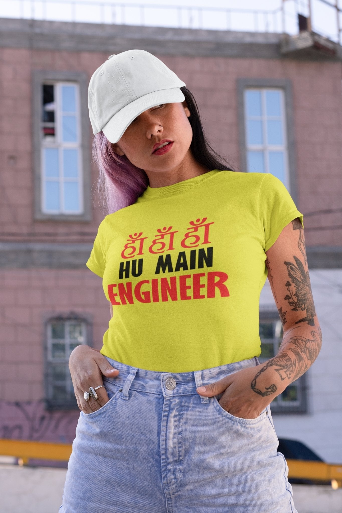 Ha Ha Hu Main Engineer Women Half Sleeves T-shirt- FunkyTradition