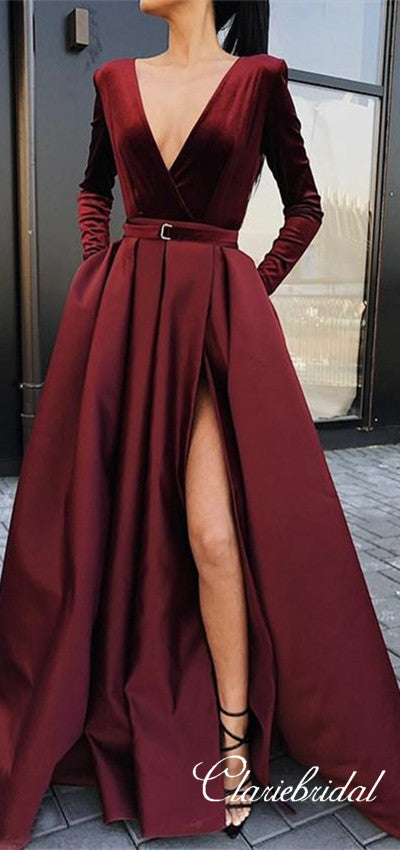 long sleeve velvet prom dress