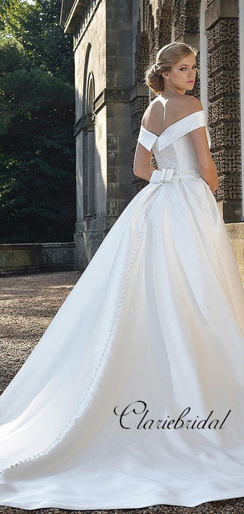 a line wedding dress with long train