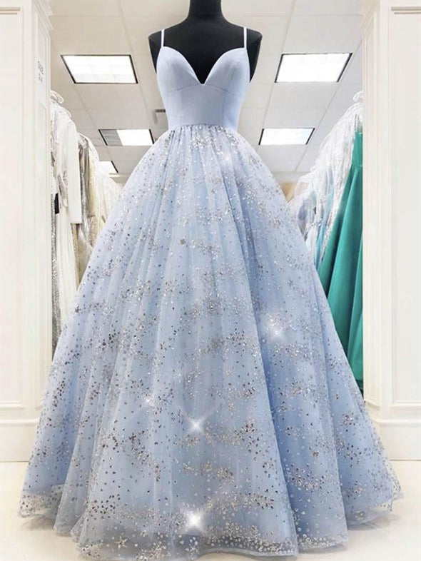 baby blue sequin prom dress