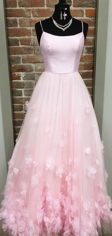 light pink floral prom dress