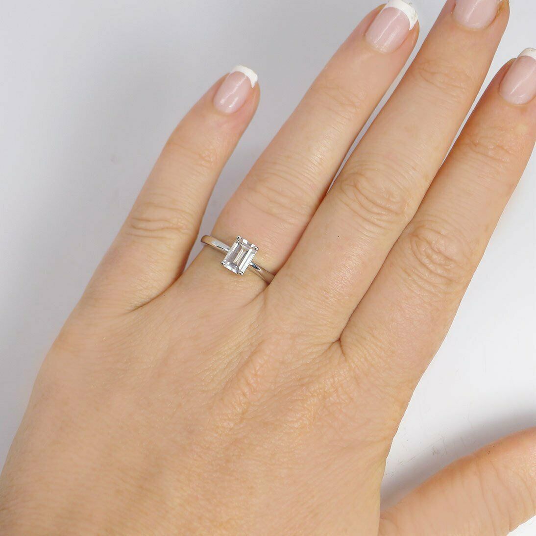3ct White Emerald Cut Diamond Engagement Wedding Ring Real 14K white Gold 