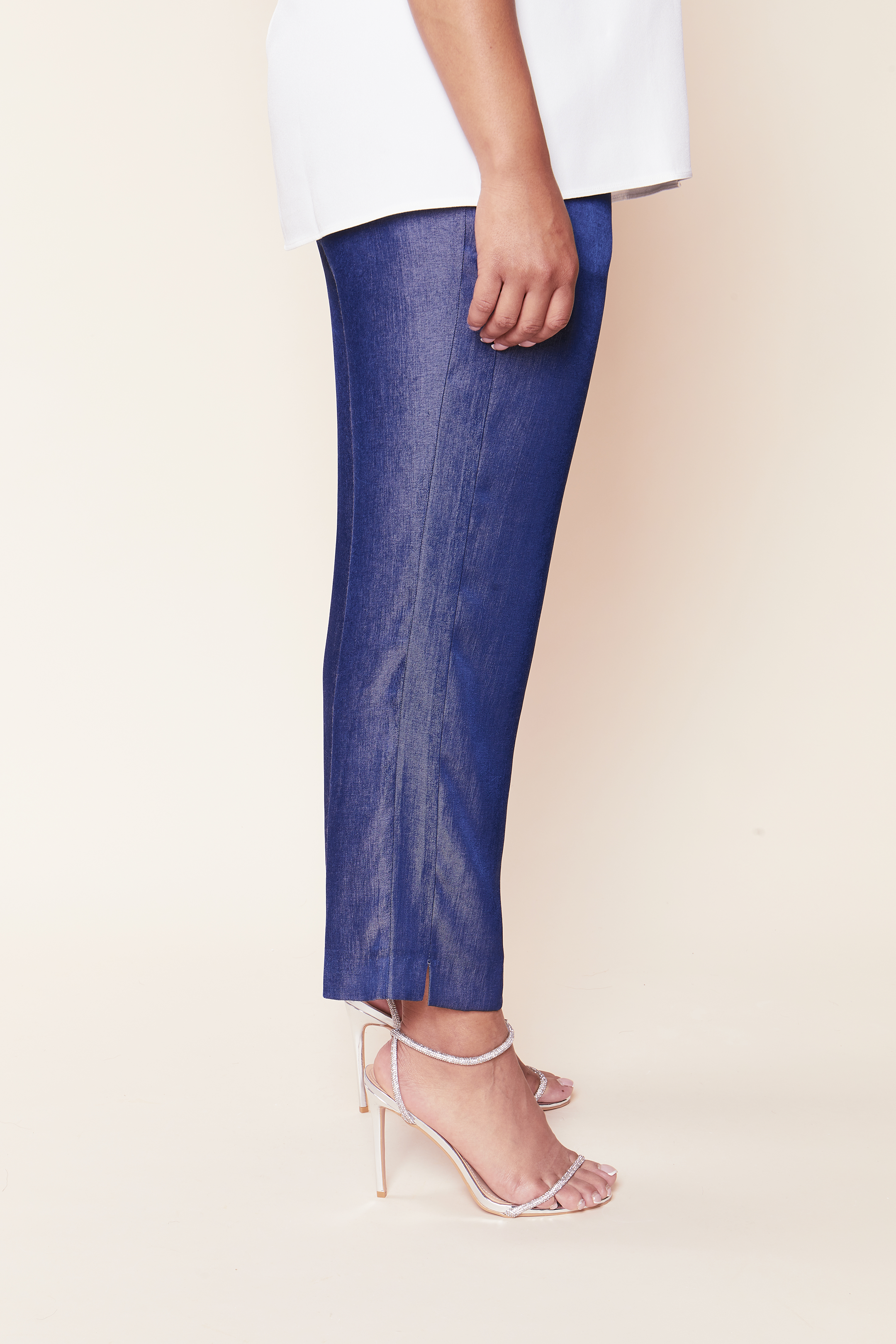 Chambray Fluid Denim Trousers Blue