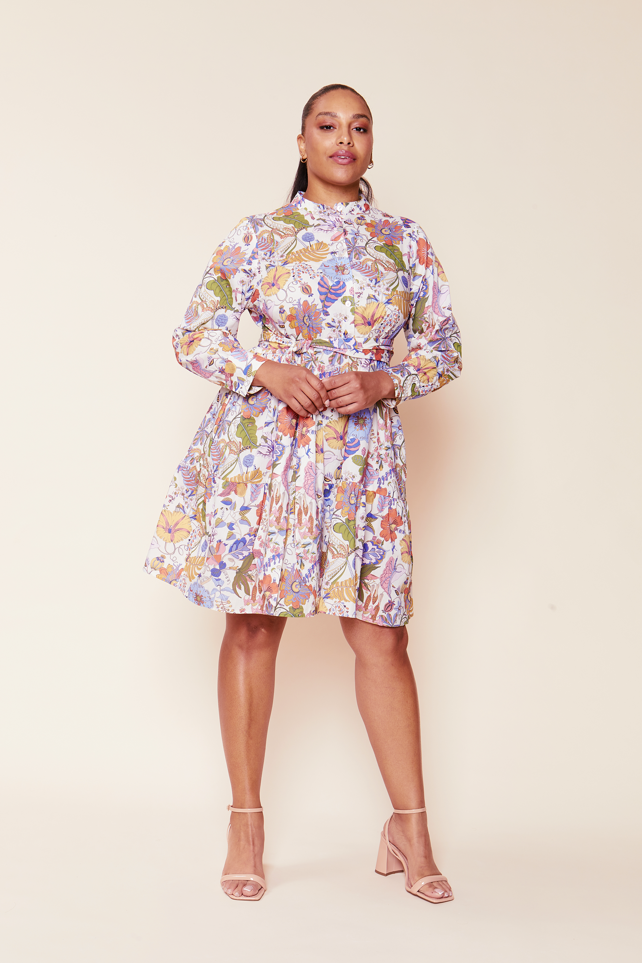 Fantasy Garden Print Cotton Tiered Midi Dress