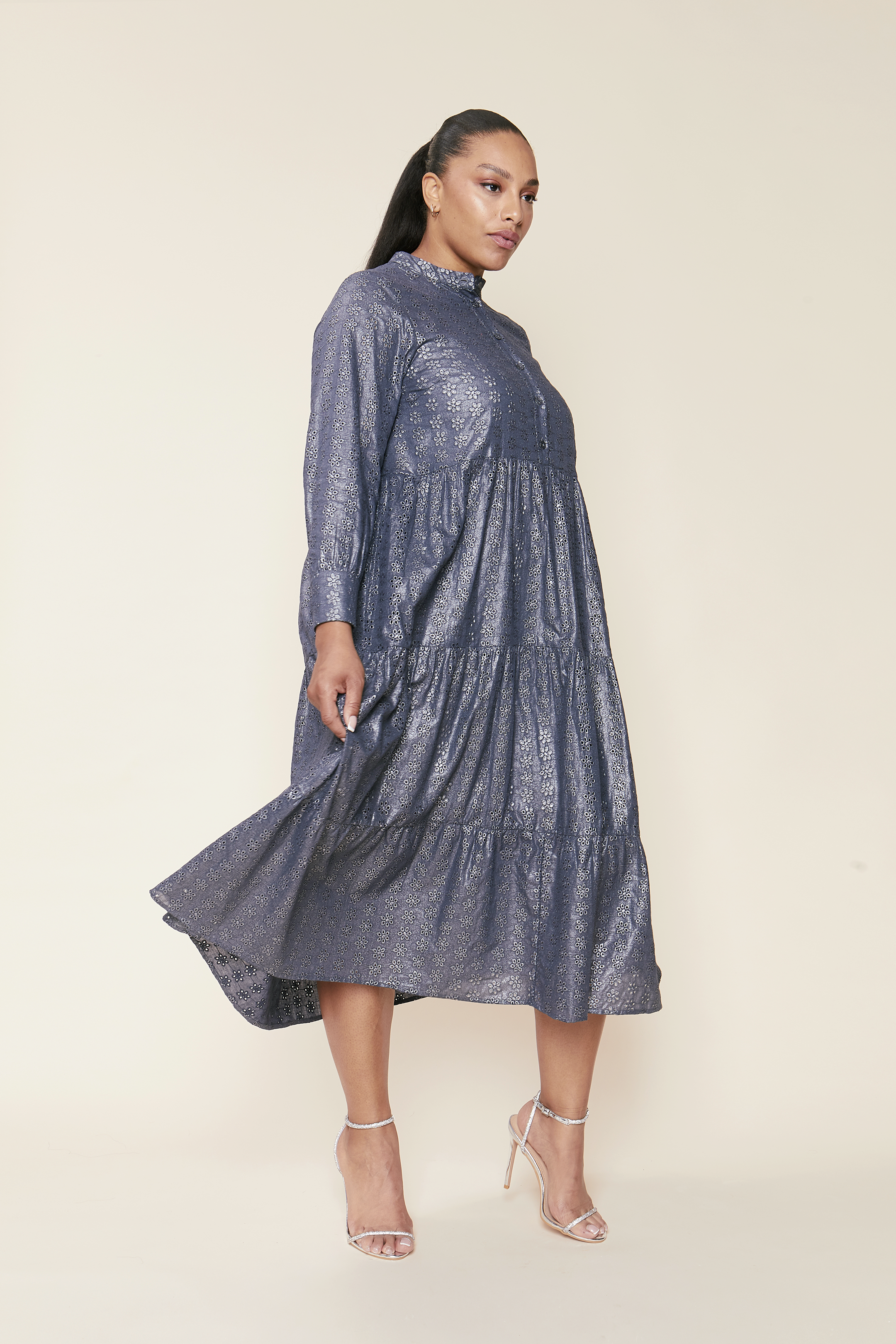 Metallic Tiered Broderie Anglaise Maxi Dress