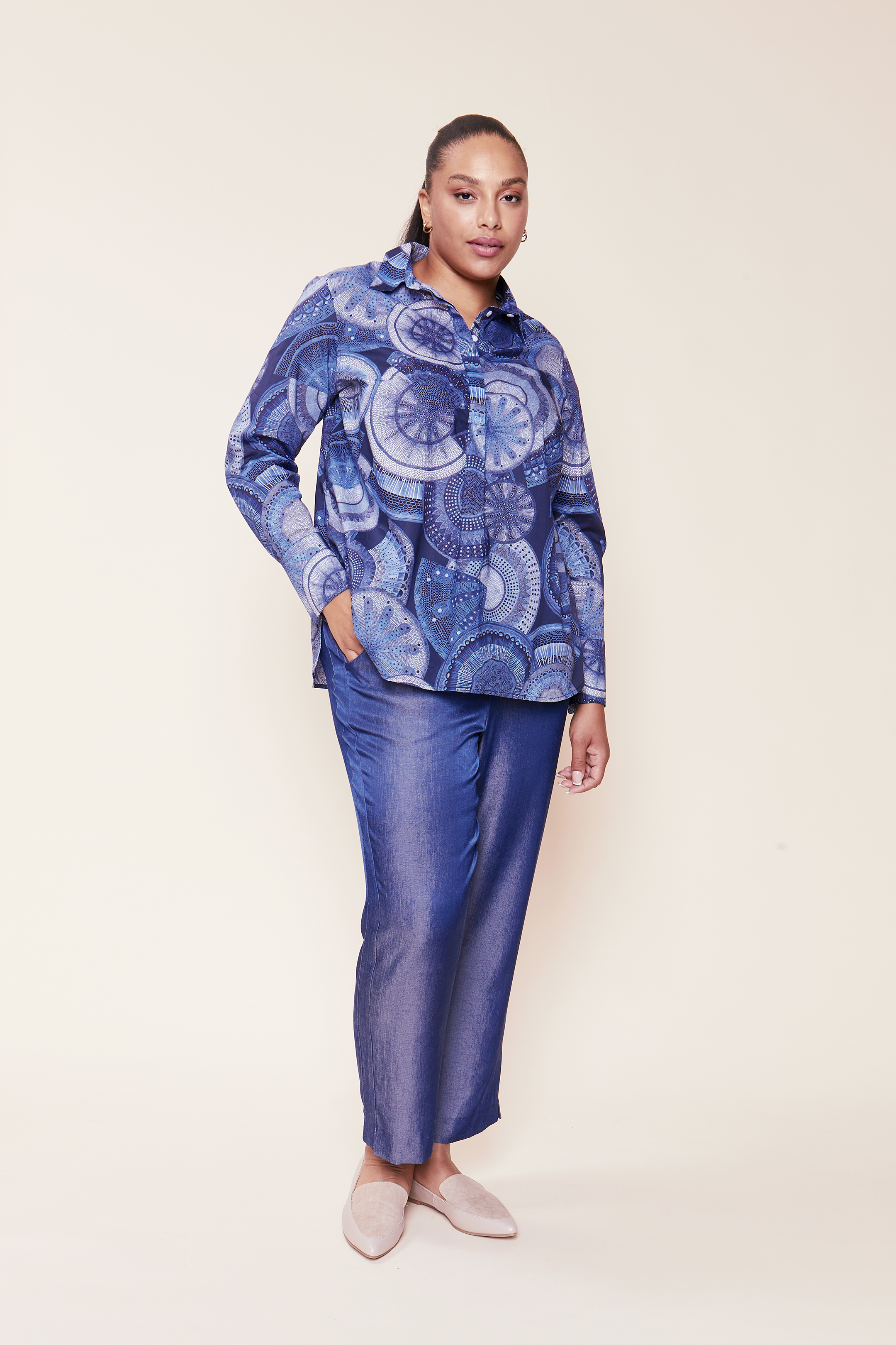 Navy Microscopic Flora Cotton Shirt