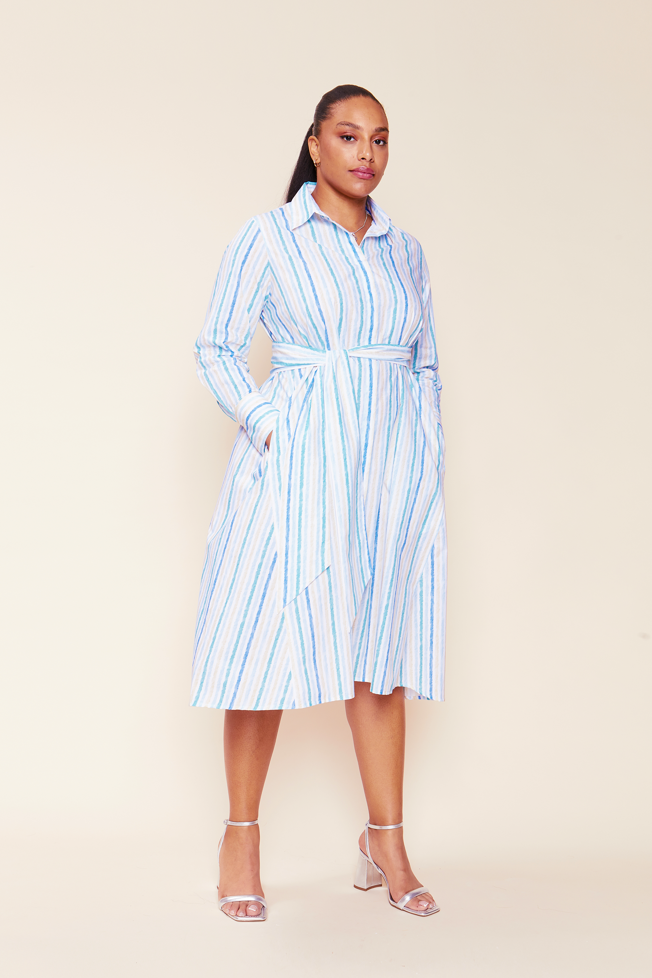 Striped Cotton-poplin Shirt Dress in Blue