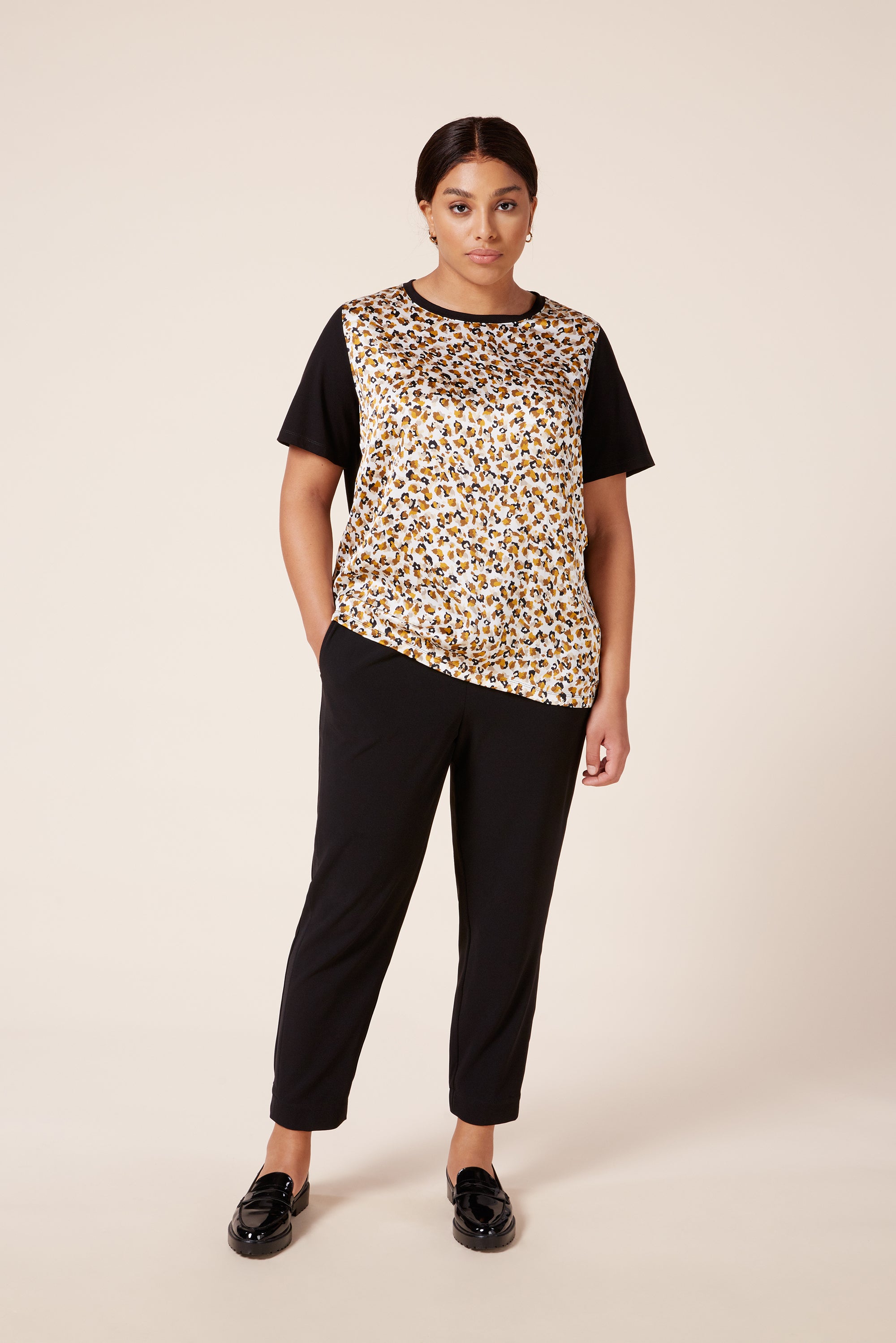 Animal Print Satin Front T-Shirt