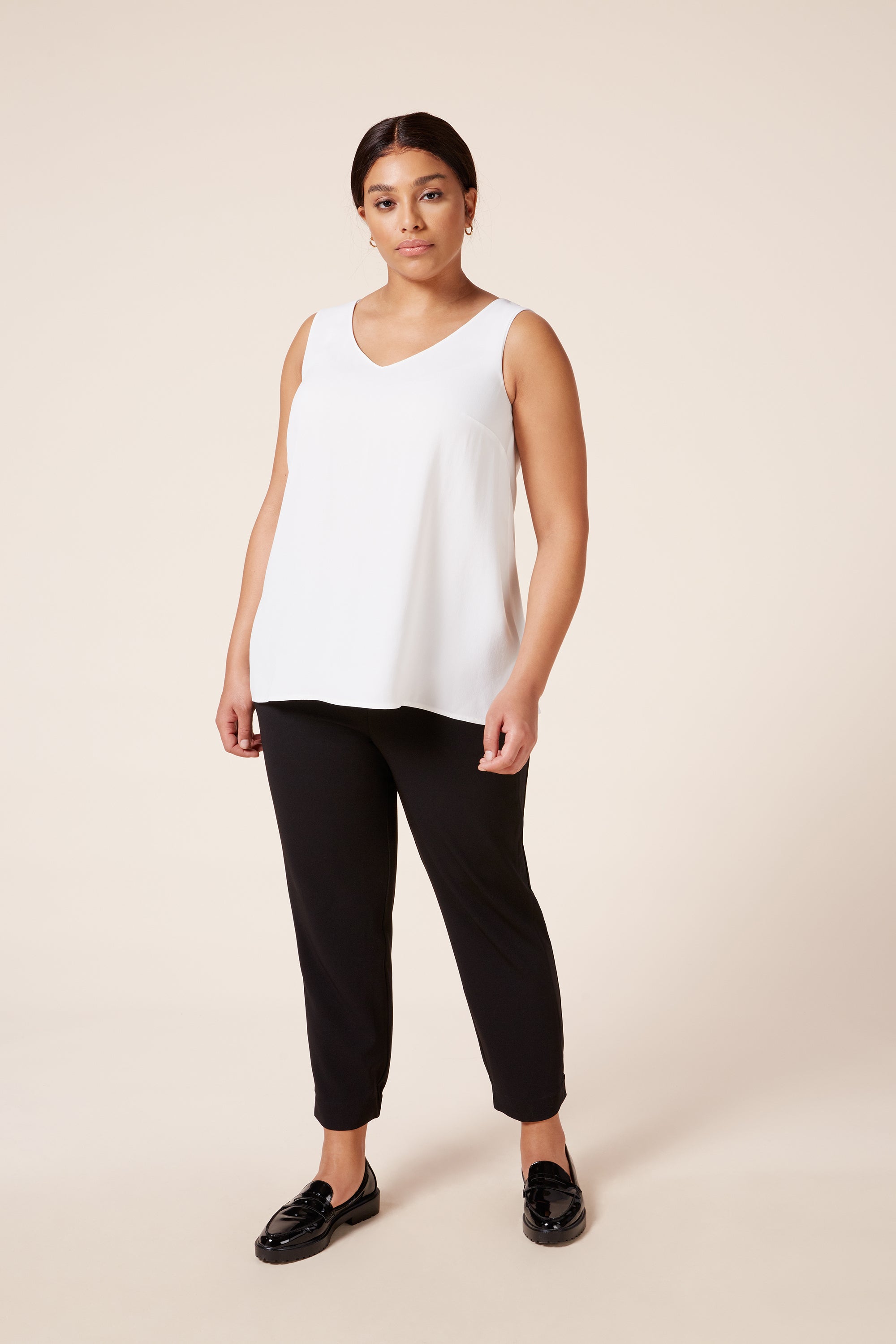 V Neck White Shell Top