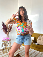 Tiki Floral Crop Blouse