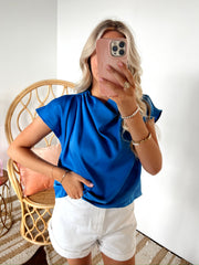 SIZE LARGE Ocean Blue Satin Blouse