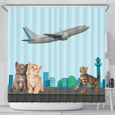 Happy Cats Print Shower Curtain-Free Shipping