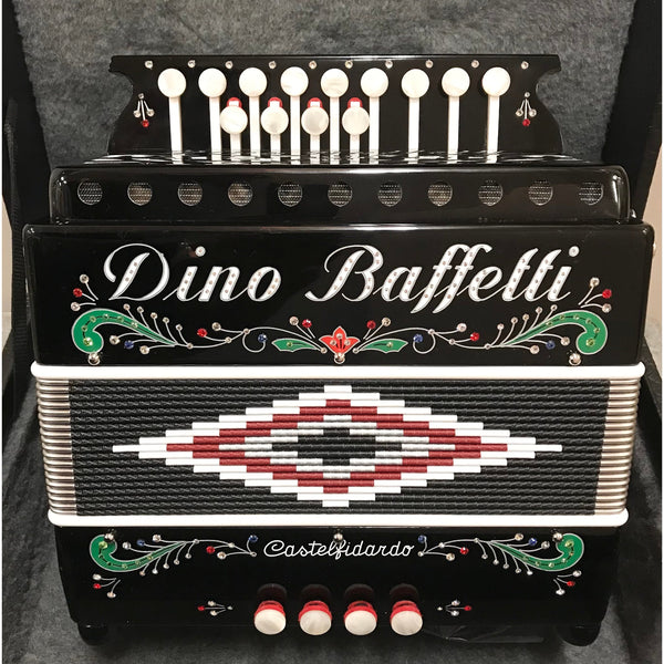 Dino Baffetti ART41-NERO-SOL Celluloid 4 Bass Diatonic Accordion with Hardshell Case and Straps-Key of G-Music World Academy