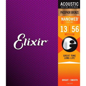 Elixir 16102 Nanoweb Phosphor Bronze Coated Acoustic Guitar Strings Medium 13-56-Music World Academy