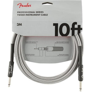 Fender Professional Series Instrument Cable 1/4" Male -1/4" Male 10ft-White Tweed-Music World Academy
