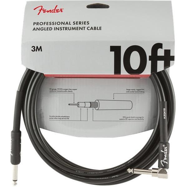 Fender Professional Series Instrument Cable 1/4" Right-Angle Male-1/4" Male 10ft-Black-Music World Academy