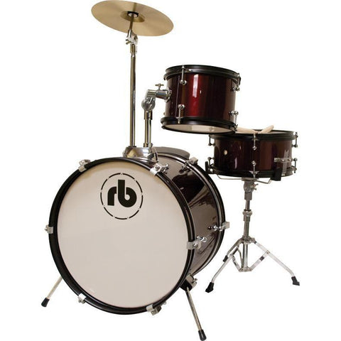 RB RB-JR3-MWR 3-Piece Junior Drumset with Stands, Throne & Cymbals-Metallic Wine Red-Music World Academy