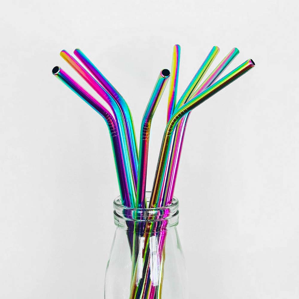 Rainbow Colour Metal Straws in bottle
