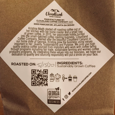The back label to our bag showing the roast date.