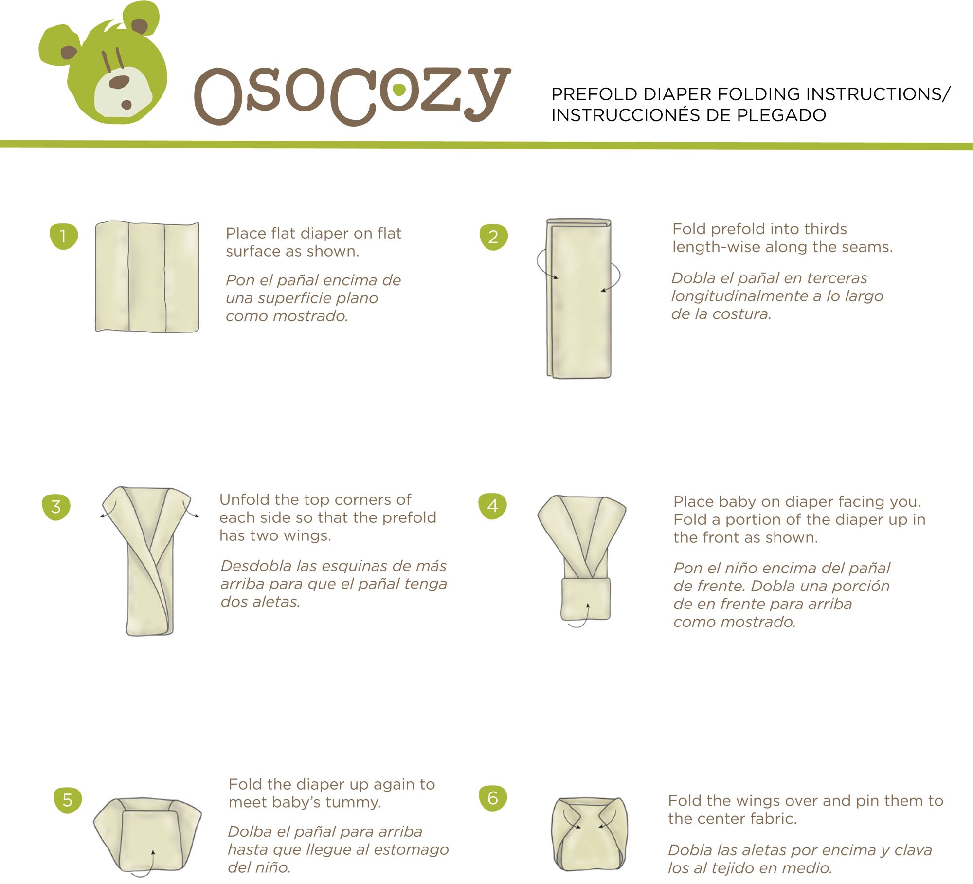 OsoCozy Traditional Prefold Cloth Diaper Folding Instructions