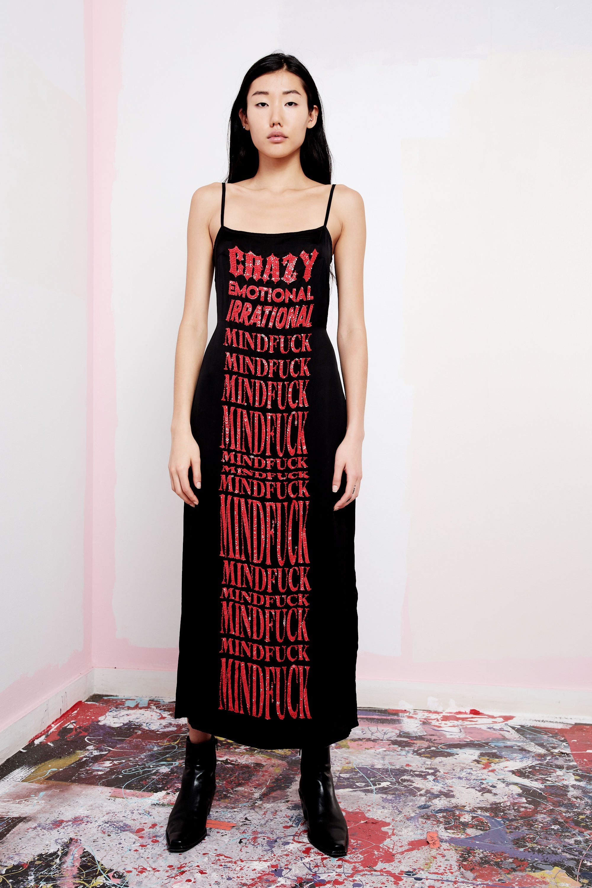 The Sequined Black Mindfuck Print Slip The Sequined Black Mindfuck Print Slip