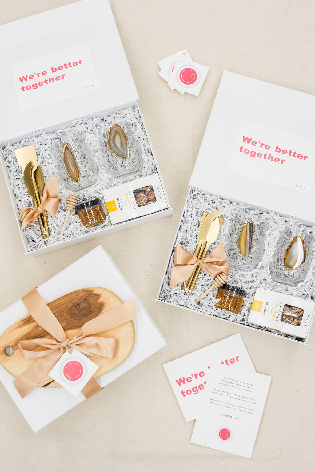 PR firm's corporate holiday client gift boxes by Marigold & Grey