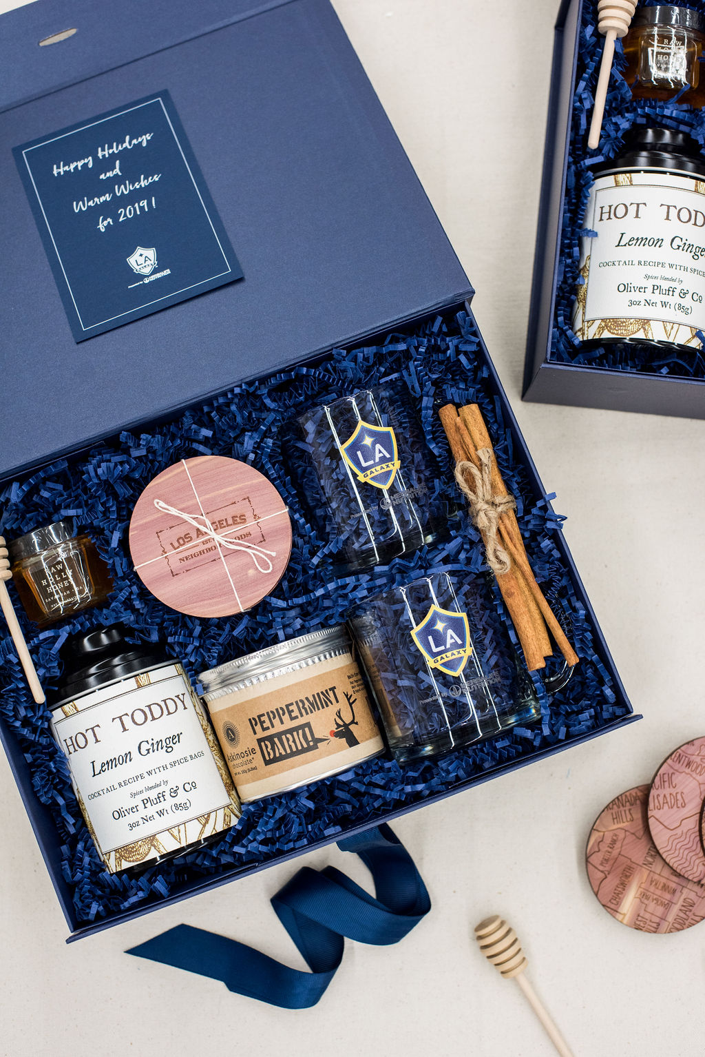 Custom luxury curated client holiday gift boxes for LA Galaxy