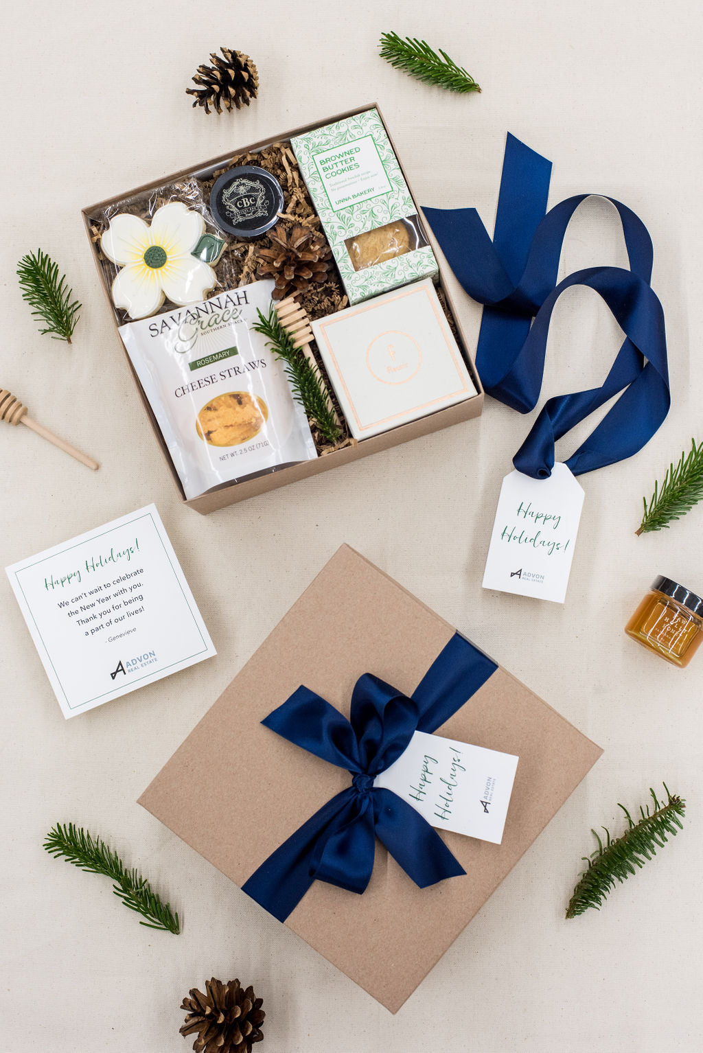 Real estate client gift boxes by Marigold & Grey