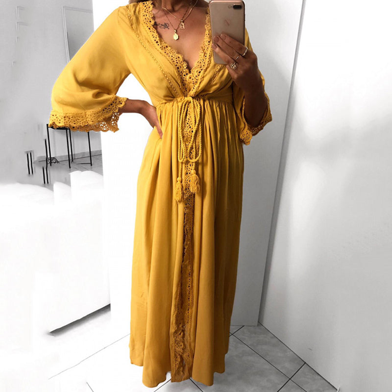 yellow bohemian maxi dress