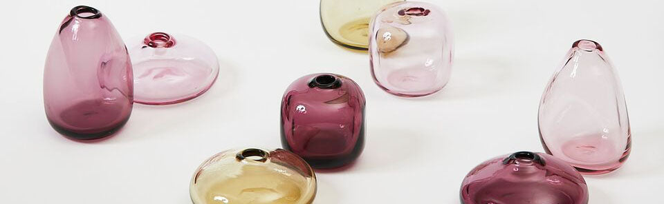 collection of kelly bud vases in orchid, plum, and honey