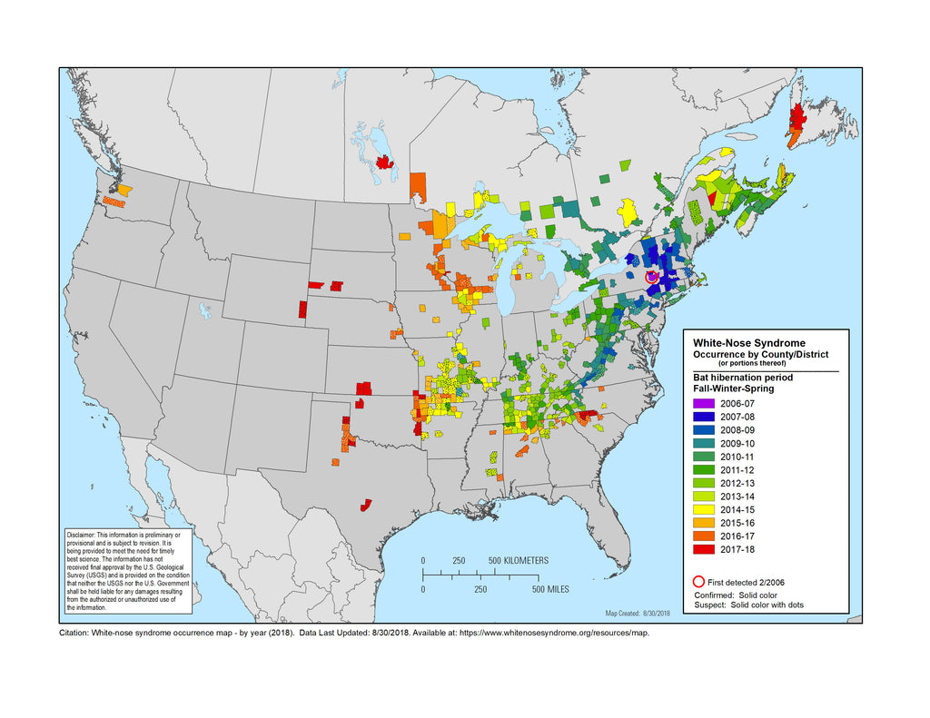 White Nose Syndrome 2018 Map