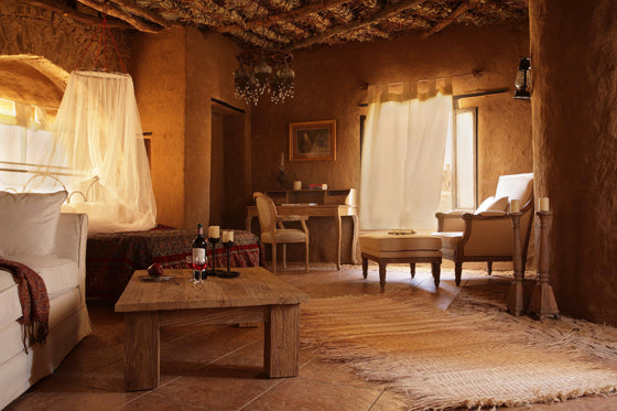 Safari Journal / Blog by Safari Fusion | Desert oasis | Saharan mud architecture and interiors of Al Tarfa Desert Sanctuary, Dakhla Oasis Egypt