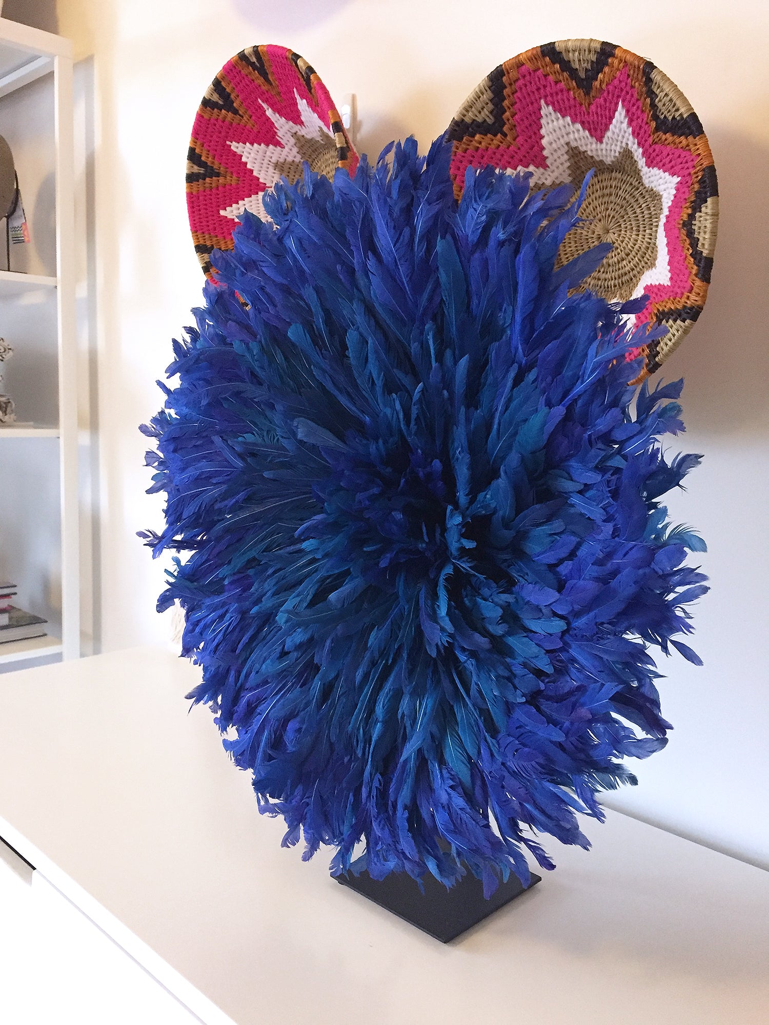 Safari Journal / Blog by Safari Fusion | Happy customer | Bamileke Feather Headdress (small | blue) on Stand by Safari Fusion