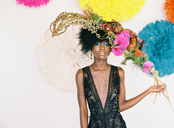 Safari Journal / Blog by Safari Fusion | Flowers, feathers + food | Our Bamileke Feather Headdress feature at Edward & Tea's launch