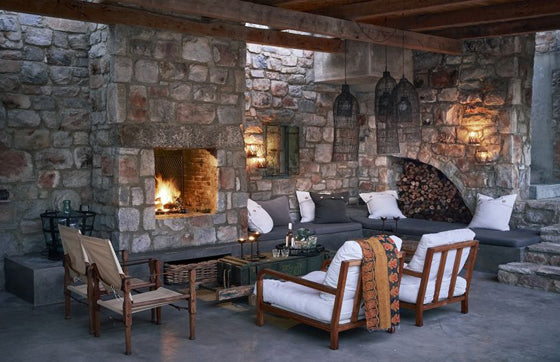 Safari Journal / Blog by Safari Fusion | Light a fire | Outdoor stone fireplace at Stone House, Hermanus / South Africa