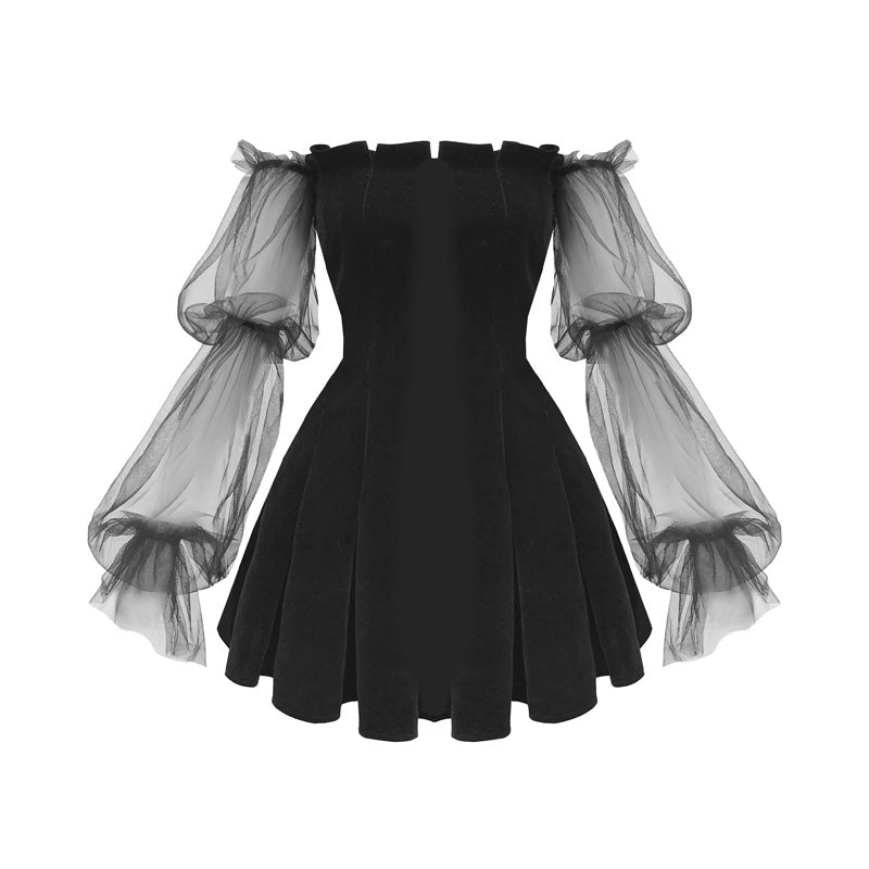 black and white puff sleeve dress