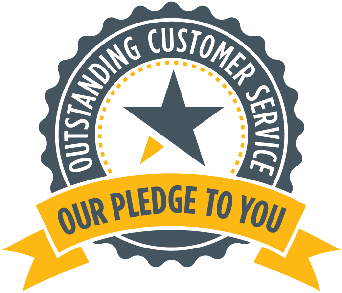 Round badge with center star and the text Our Pledge to You Outstanding Customer Service