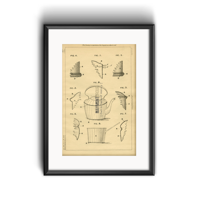 Kitchen Teapot C Hill Original Patent Lithograph 1889