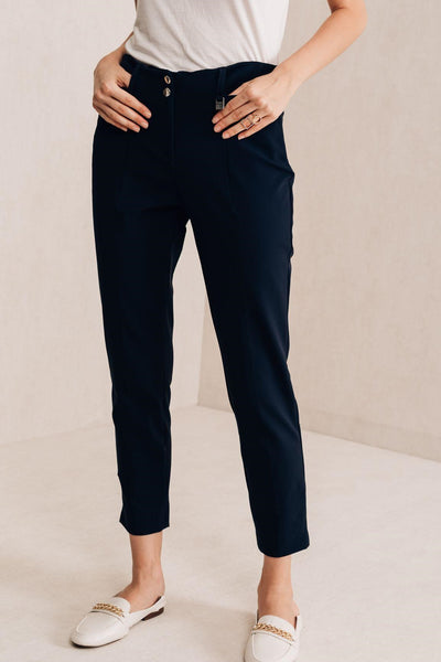 navy cigarette trousers