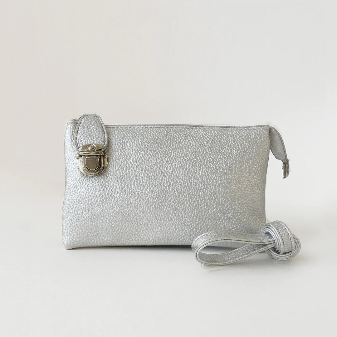 Silver multi pouch wristlet/crossbody