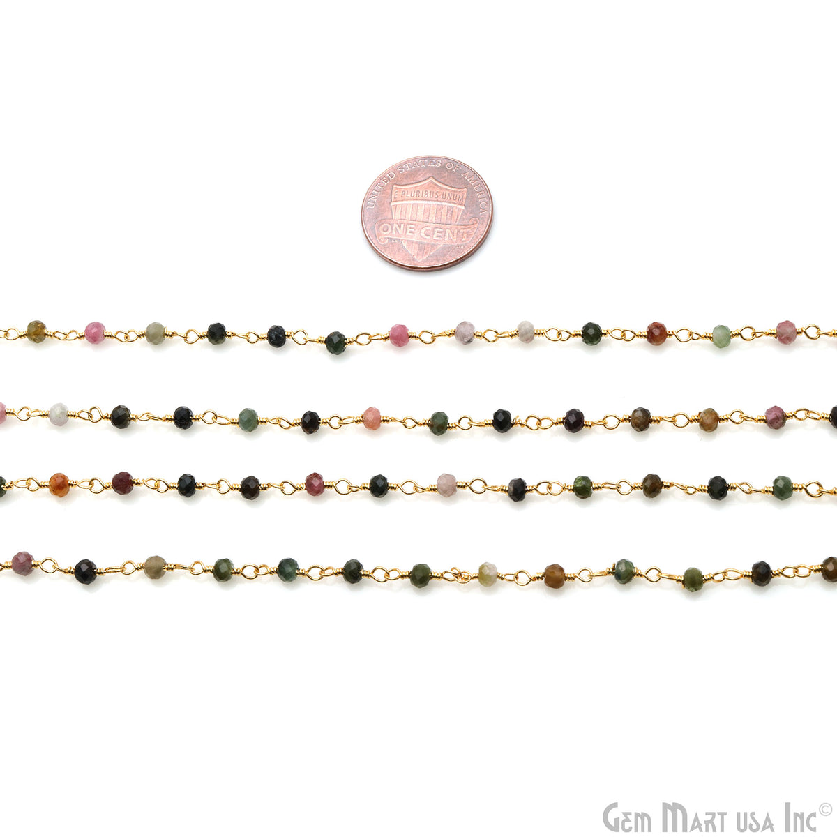 Beautiful Rutilated GPRU-30002 3-3.5mm 24k Gold Plated wire wrapped Rosary Chain by foot GemMartUSA
