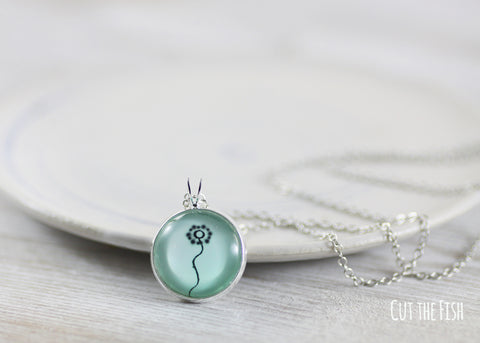 Mint Green Necklace with Dandelion
