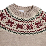 Oatmeal Knitted Jumper with Burgundy Fairisle Design - KNITTED - PEPA AND CO