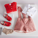 Red Striped Baby Boy Linen Shorts with Braces - Shorts - PEPA AND CO