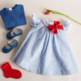 Baby Girl's Blue Floral Dress with Red Bow - Dress - PEPA AND CO vimeo_530825148