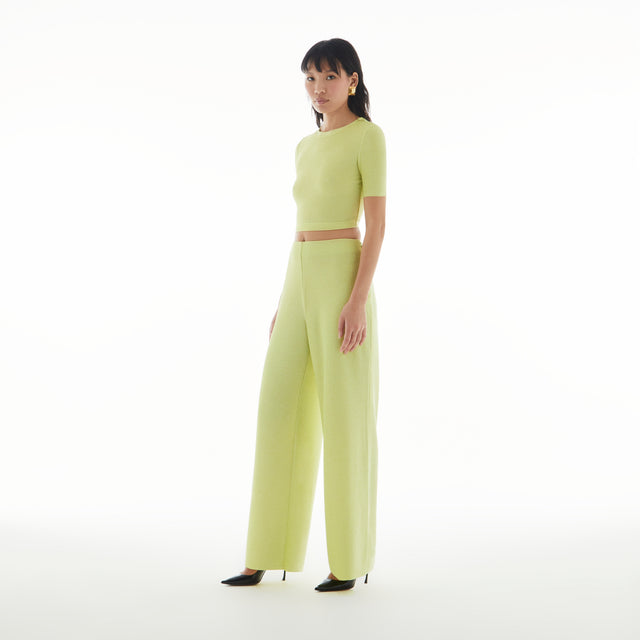 LUREX JERSEY WIDE LEG PANT IN ACID YELLOW