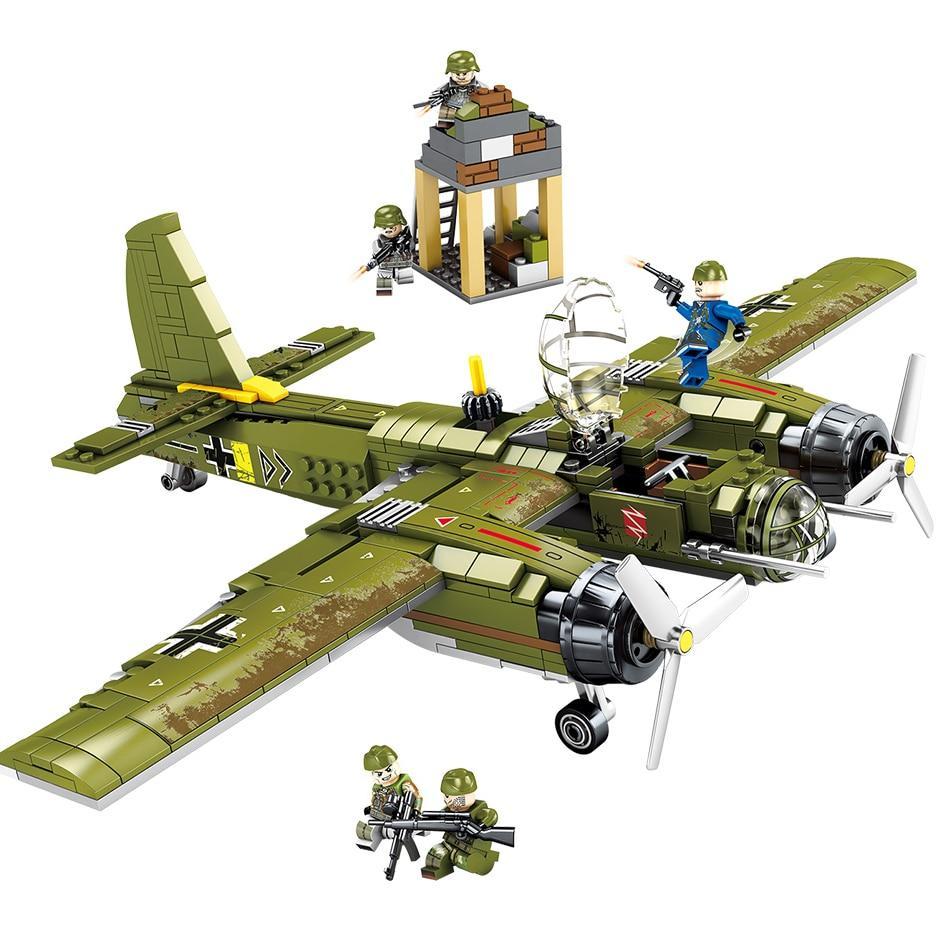 German Ju-88 Bomber Building Blocks with WW2 Soldier Figures Toys Bricks