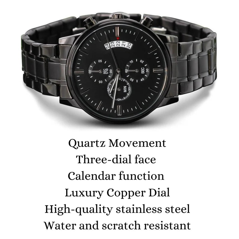 Gift For Dad Engraved Design Black Chronograph Watch - Godfather Gift, Father's day gift for Godfather
