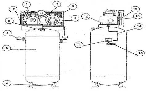 Eagle 7.5 HP 80 (7380V2-CS2) Gallon Air Compressor Technical Drawing